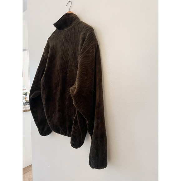 VINTAGE WOOLRICH FLEECE RIBBED CORDUROY GREEN BROWN PULLOVER MENS LARGE - Picture 5 of 8